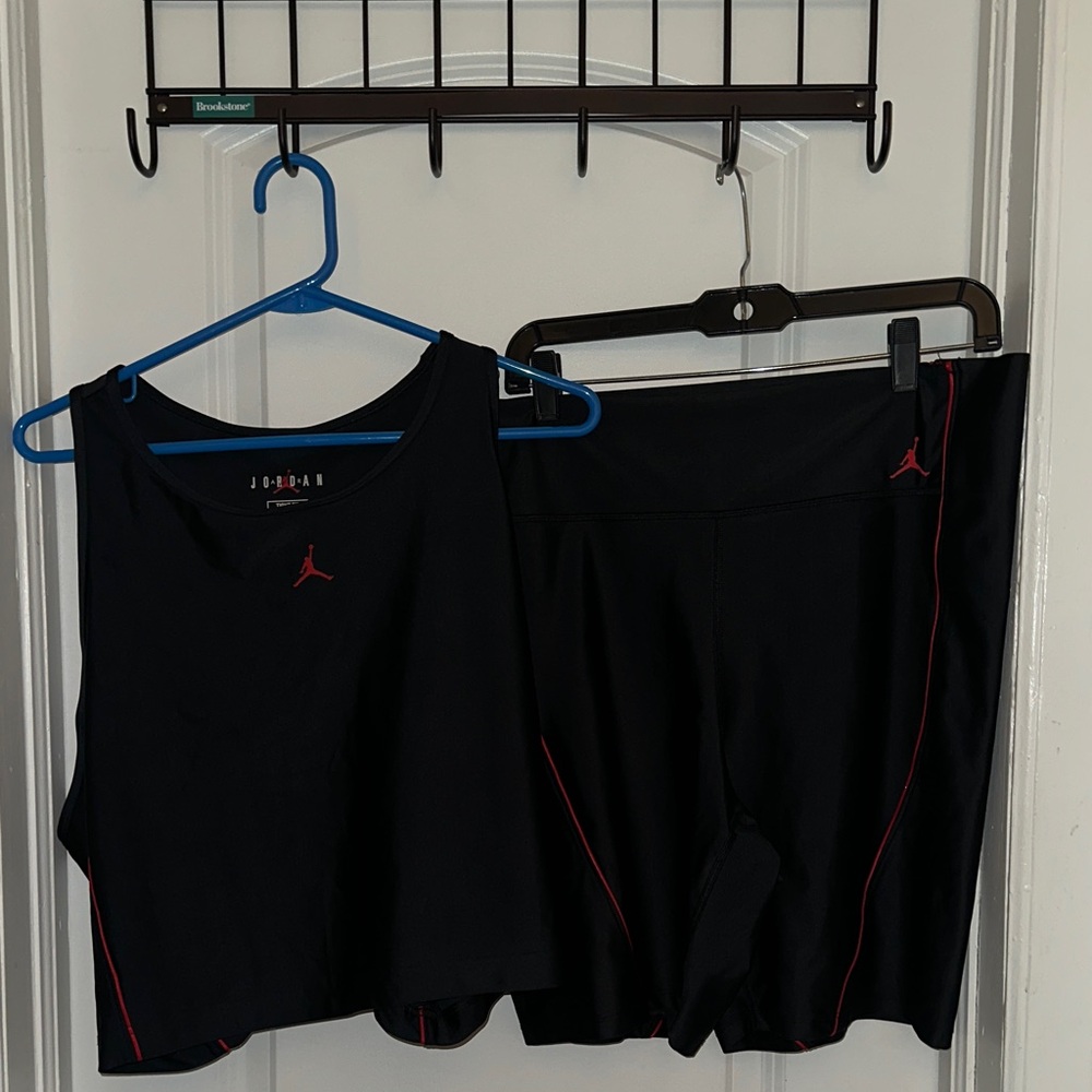 Jordan Black Tank and Shorts Set with Red Detail